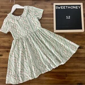 SweetHoney Retro Peter Pan Dress Cherry Gingham 12 White Green Pink Knit Teen